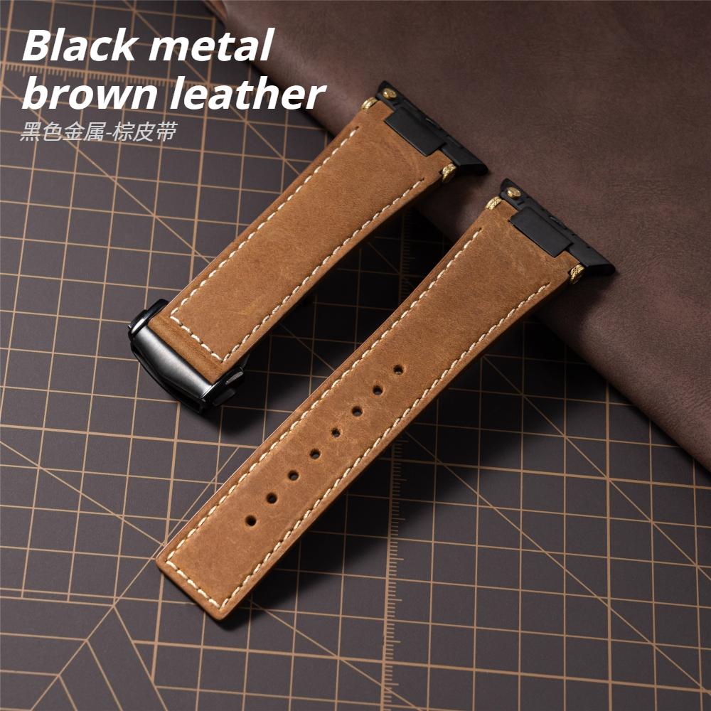 Leather Strap for Apple Watch Ultra 4 3 2 49mm Series 11 10 46mm Business Men Band for iWatch 9 8 7 45mm 6 5 4 Se 3 44mm Bracelet