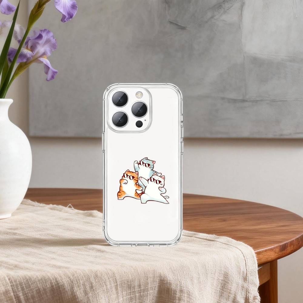 Cartoon Cat Meow Phone Case For iPhone 17 16 15 14 13 12 11 Mini Pro Max Plus Transparent Cover