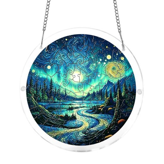Acrylic Jigsaw Puzzle Suncatcher Large Colorful DIY Sun Catcher Kit for Adults Stained Glass Style Window Hanging Ornament for Home Garden Decor