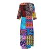 Dresses For Womens Vintage Print Tunic Waisted Midi Dress Summer Casual  3/4 Sleeve Dress