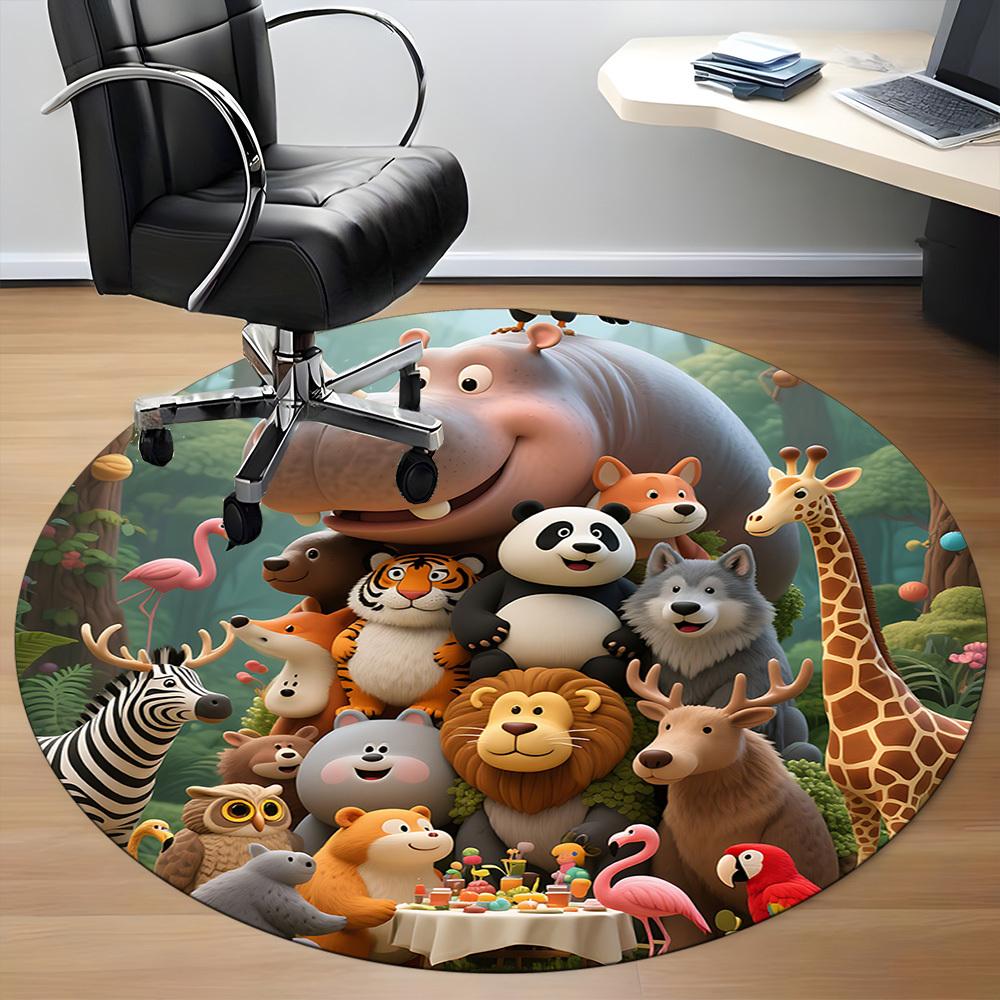 1pc Zoo Party Office Round Area Rug, Indoor Mat Suitable ForOffice, Under Office Chairs Bedroom Living Room Home Decor, Room Deco T106