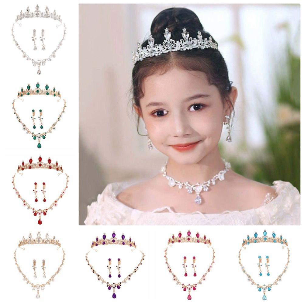 Shiny Bridal Jewelry Set Flower Rhinestone Necklace Earrings Dangle Earrings Luxury Jewelry  Women
