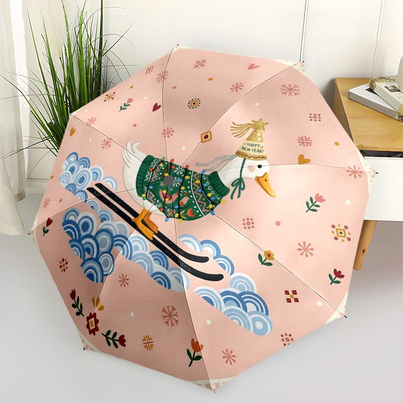 

1pc Duck Skiing Automatic Opening/Closing Folding Umbrella with 8 Ribs,Windproof Portable Sunshade Umbrella Holiday gift yy260401015