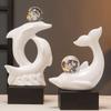 INS Luxury Ceramic Dolphin Figurine, Modern Decorative Ornament for Entryway, Living Room & Study Decor