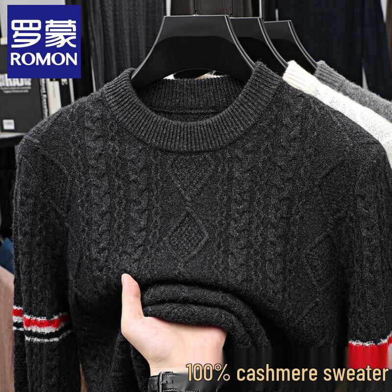 ROMON Men's 100% Cashmere Jacquard Round Neck Sweater