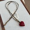 Red Floral Heart Necklace for Women - High-End 2024 Korean Fashion Sweater Chain for Autumn/Winter