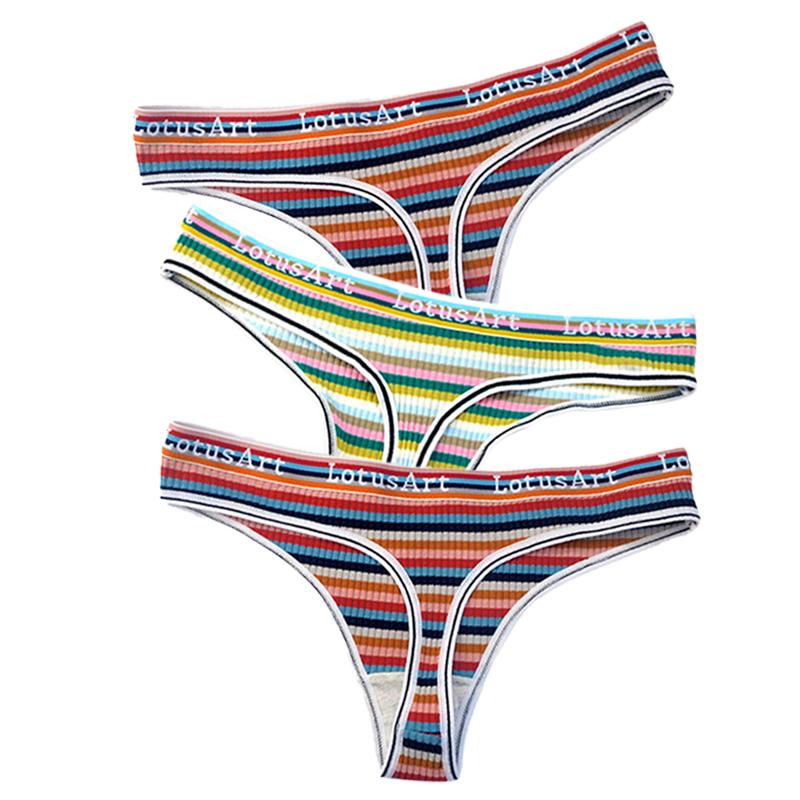 YOUULAR 3 Teile/los Mode Frauen Baumwolle Nahtlose G-string Sexy Bunte Gestreifte Dessous Höschen Thongs Weibliche Unterwäsche Dessous M-XL