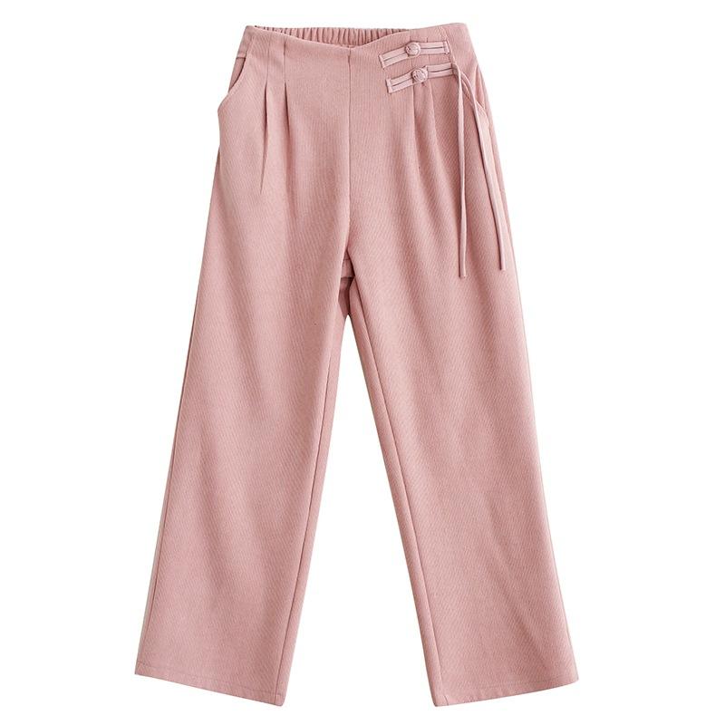2025 autumn new solid color high waist casual pants women's loose and thin literary versatile straight trousers