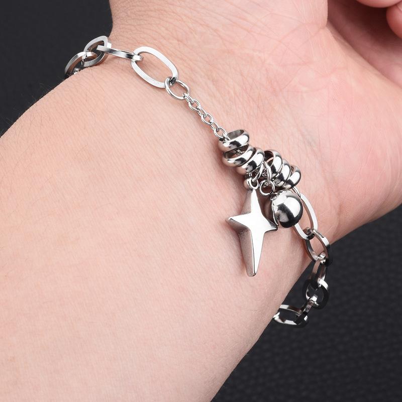 Hip Hop Punk Cross Star Ball Pendant Bracelet Suitable For Men And Women Fashionable Rock Silver Color Personalized Jewelry Gift