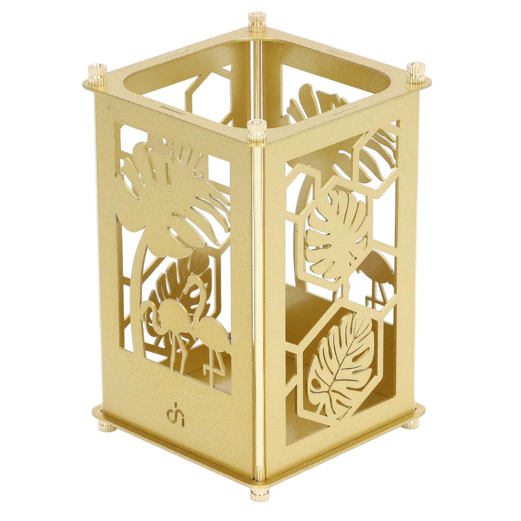 3 Pcs Gold Pen Holder Hollow Golden Monstera Pattern Desktop Metal Storage Container Office