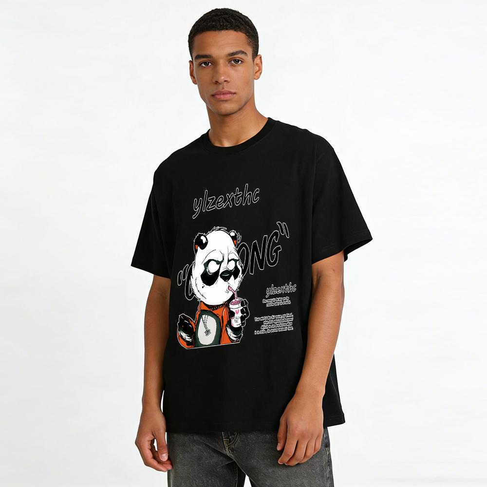 Funny Panda Print T-shirt Kung Fu Quote Cool Casual Top Pure Cotton T-shirt