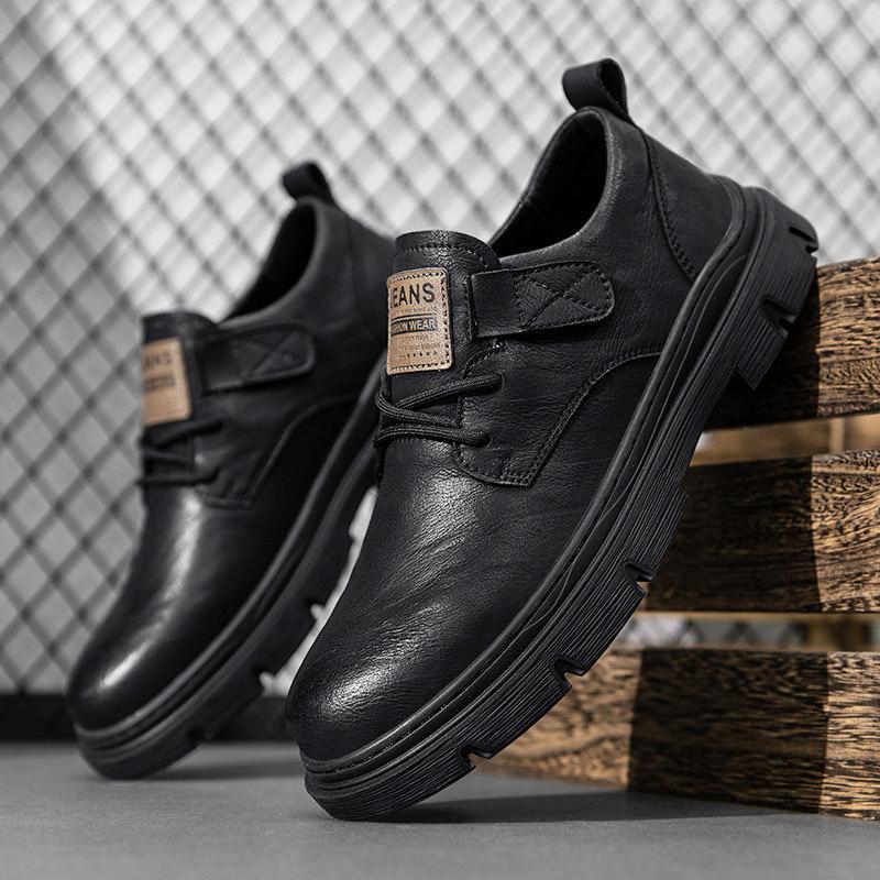 Leather Martin boots Men's outdoor thick-soled mid-top British leather shoes First layer cowhide boots High top trendy tooling leather boots