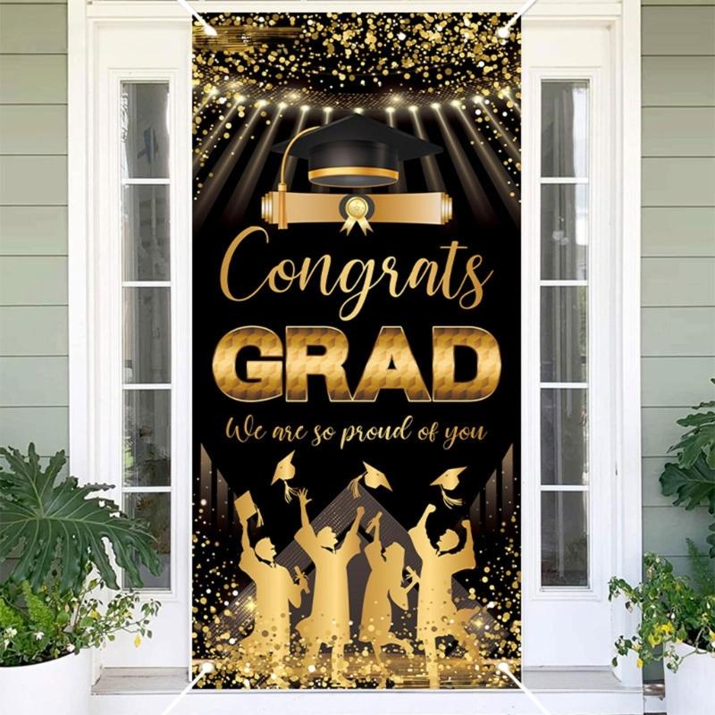 Polyester Graduation Flag 72.8X35.4Inch Graduation Backdrop Hanging Ornament For Festival Decoration Social Gathering
