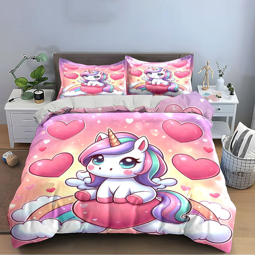 Cute Unicorn Rainbow Bedding Set Bedding Duvet Cover Set Duvet Cover Pillowcases (1 * Duvet Cover 2 * Pillowcases, without duvet insert)