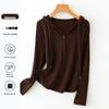 Women's V-Neck Button-Down Hooded Sweatshirt Base Layer - Slim Fit Long Sleeve for Spring & Autumn