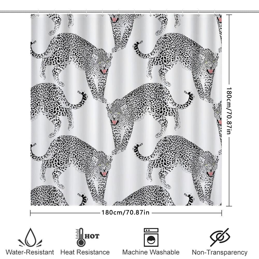 Black Leopard Shower Curtain Waterproof Bathroom Decor Pattern Printing Washable Polyester Size Customizable