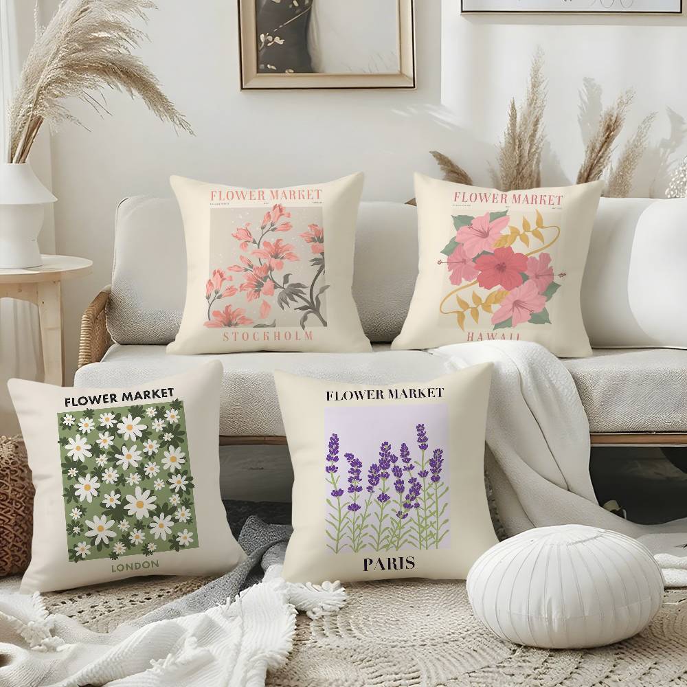 Pillow Case Flower Market Home Dorm Chair Back Short Plush Double-Sided Printing Office Nap Time Cushion Cover