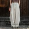 Johnature Vintage Women Bloomers Pants Elastic Waist Solid Color Trousers Autumn Loose Embroidery Pockets Pants