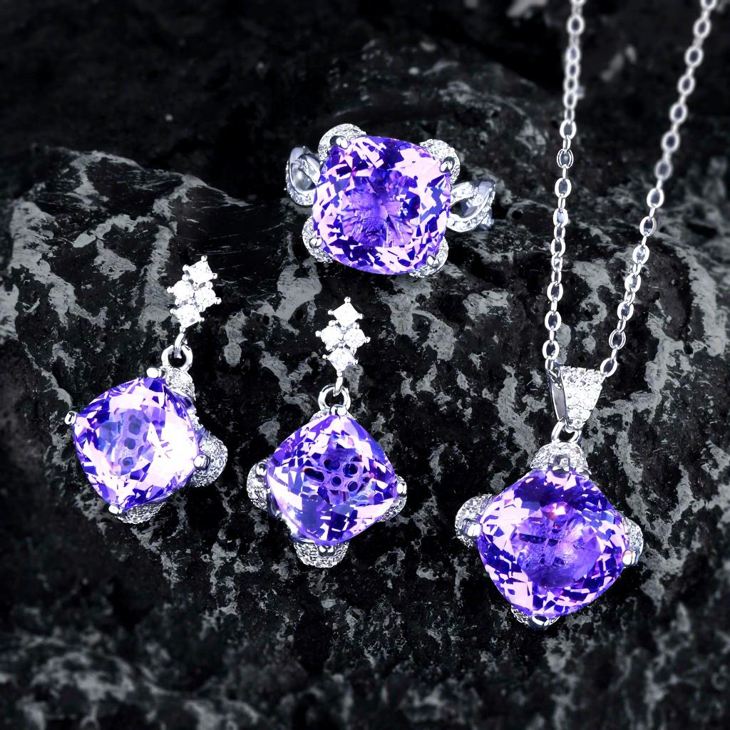 Factory Bestseller Retro Aquamarine Topaz Pendant Set Eco-Friendly Copper Color-Enhanced Zirconia Ring EarringsStylishJewelrySet