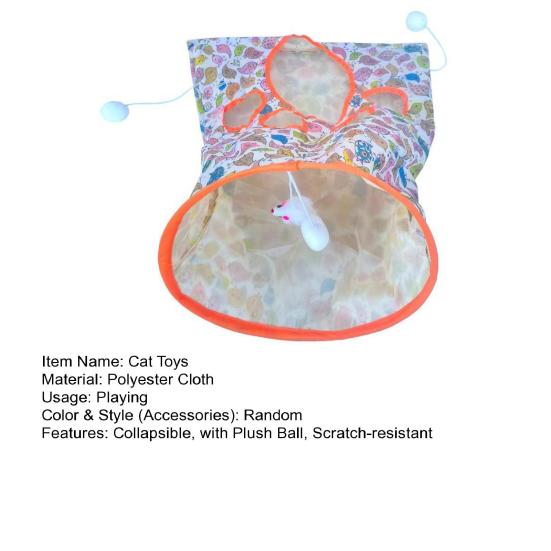 Cat Tunnel Toy with Plush Ball Crinkle Paper Collapsible Tunnel Bag Cat Self