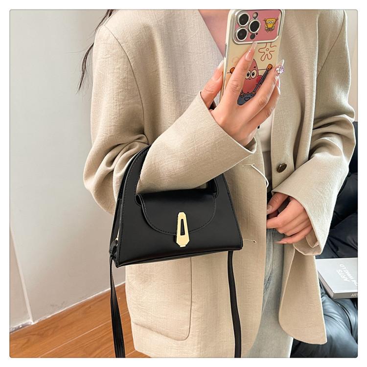 Chic Solid Color Faux Leather Shoulder Bag, Women's Semi Circle Handbag with Snap Lock, Trendy Commute Crossbody Purse CLE