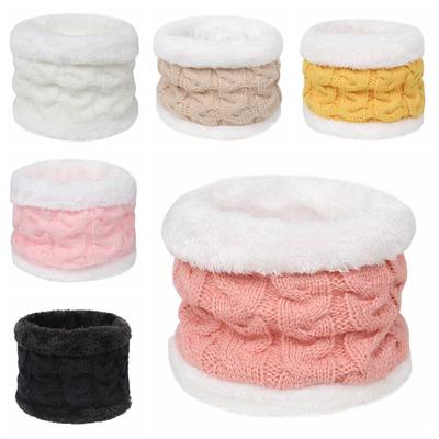 Sciarpa per bambini in tinta unita Autunno Inverno Bambini Sciarpe lavorate a maglia in peluche Addensare calda Sciarpa con O Ring Colletto scaldacollo per ragazze dei ragazzi
