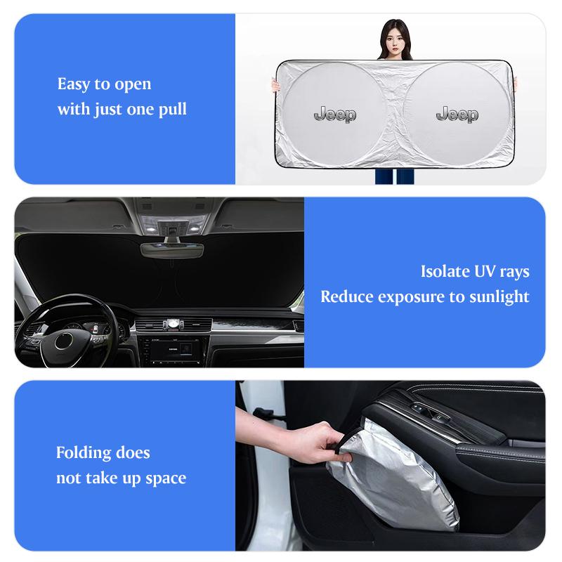 ARG3 Car Front Windshield Sun Shade Visor UV Protection Shield For Jeep Renegade Wagoneer Avenger Recon Wrangler JK Gladiator Compass