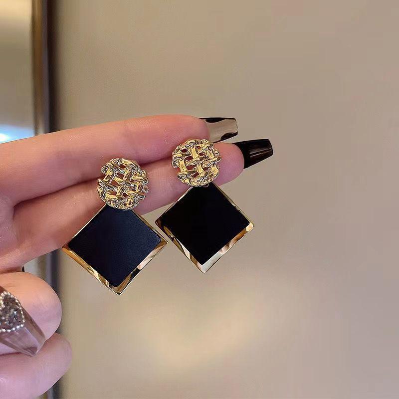 

Black Large Geometric Diamond Earrings For Women Exaggerated Fashion Statement Dainty Trendy 925 Silver Ear Wires