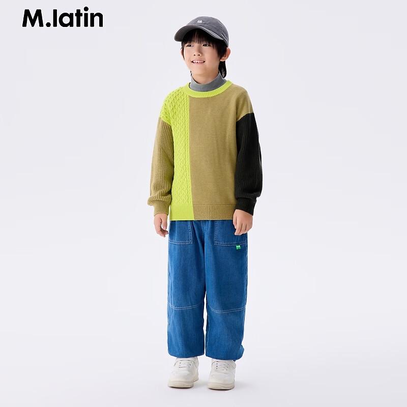 M.Latin Kids' 2024 Winter Color-Block Round Neck Sweater