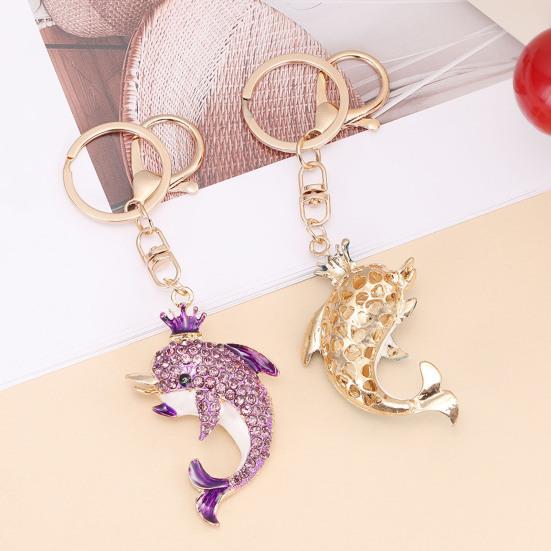 Keychain Pendant Rhinestones Dolphin Inlaid Chain with Shape Key Lobster Clasp Bag