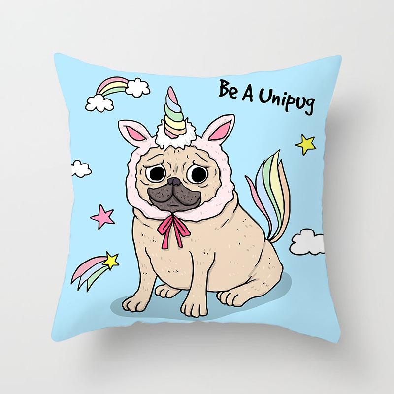 Cartoon Animal Print Car Cushion Cover Dog Head Sofa Pillow Cover Home