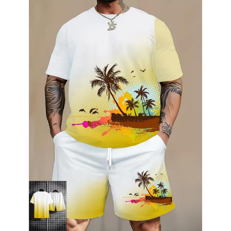 Costume décontracté pour homme Mode Impression couleur décontractée d'été T-shirt Short Simple