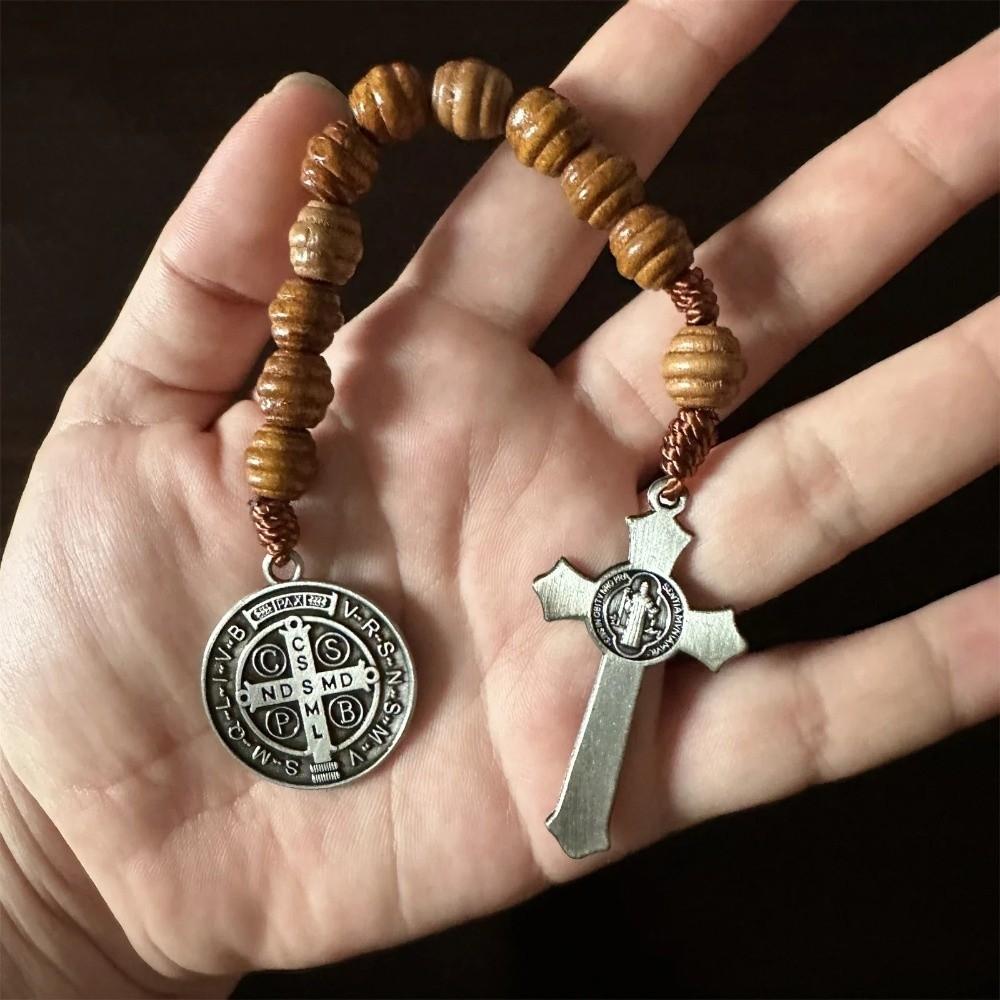 Segensreiche Holz-Gebetskette Gebet Heiliger Benedikt Rosenkranz Kruzifix Perlen Medaille Katholisches Gebet