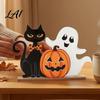 Holiday Window Display Items Halloween Table Decor Wooden Black Cat Ghost Pumpkin Decorations Indoor Cute Compact Festive Ornaments Gifts Room Decor