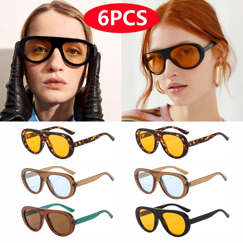 6pcs Fashion Oval Sun Glasses Women Large Frame Retro Sunglasses Sets UV Resistant Female Minimalist Style Glasses Unisex