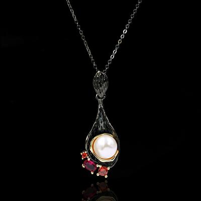 Colar Pingente Gótico Retrô Preto Dourado Pérola de Água Doce Feminino   Colar de Corrente Curta Joias Italianas