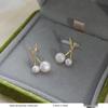 French Retro Pearl Plaid Earrings: Luxury Korean Studs for Women