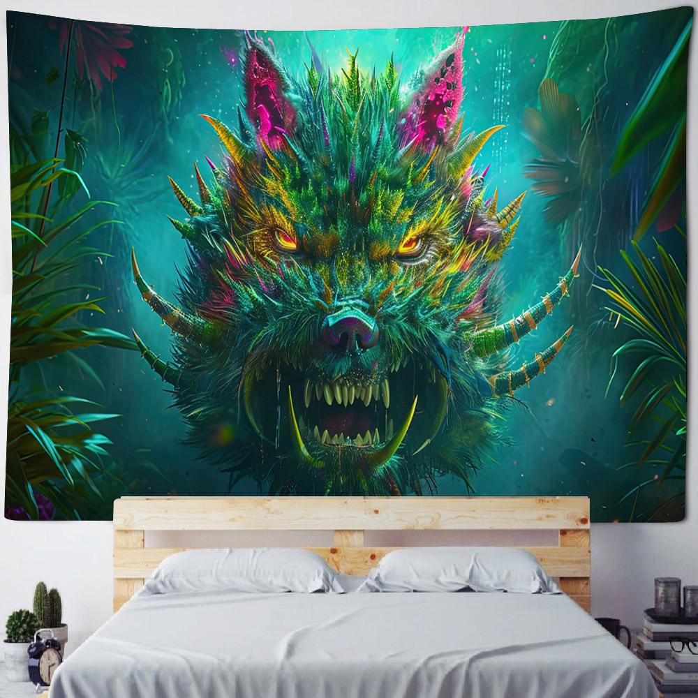 Wolf Retro Rune Art Tapestry Magical Animals Sun Moon Witchcraft Wall Hanging Hippie Home Living Room Dormitory Wall Decoration