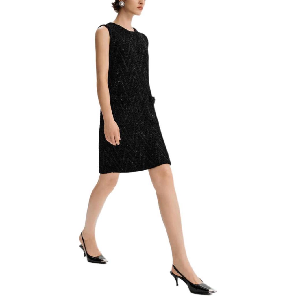Karl Lagerfeld Romantic Date Round Neck Herringbone Knit A-Line Sleeveless Dress Women dresses K27L1313999