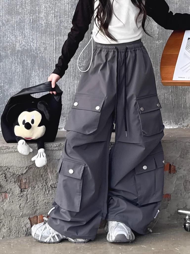 2025 Neue Mädchen Cargo-Hose mit weitem Bein: Stilvolle Herbst-Streetwear für große Kinder