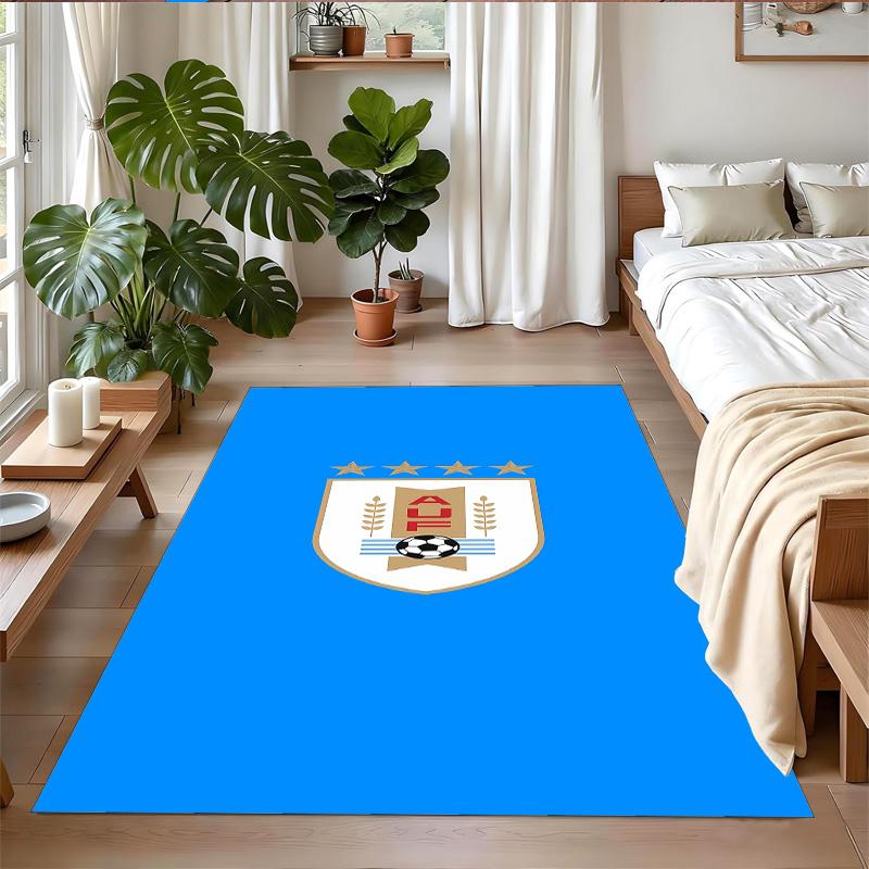 Anti‑Slip Crystal Velvet Floor Rug, Uruguay National Team Design Carpet for Indoor Living Bedroom Home Decoration