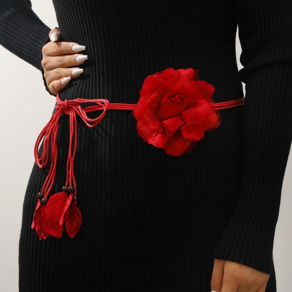 Floral Flower Waist Chain Ethnic Style Bohemian Waistband Simple Weave Rope Belt Dress Accessories
