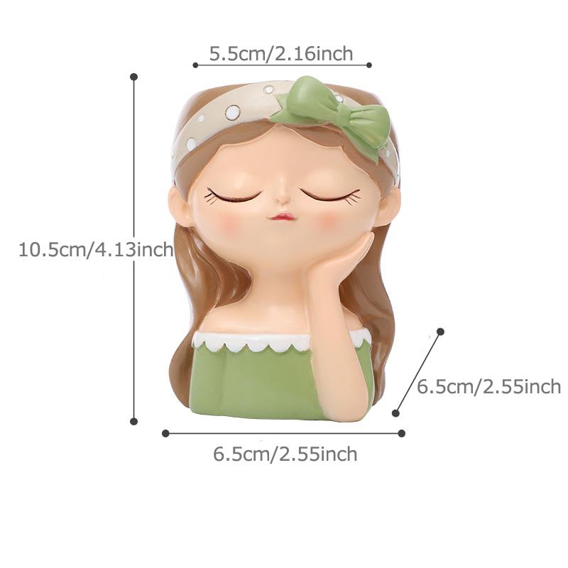 Cute Girl Small Plant Pot Resin Succulent Planter for Home Office Desk Mini Ornament Fairy Garden Flowerpot Decoration