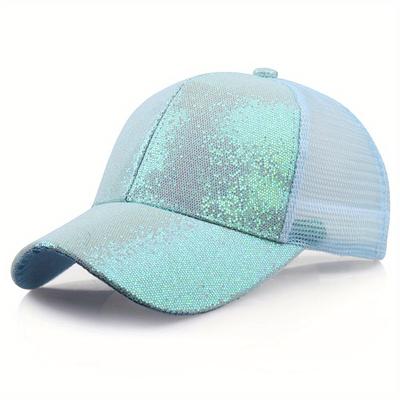 Mesh-Pailletten-Baseballkappe, fluoreszierend, verstellbar, atmungsaktiv, Sonnenschutz, Snapback-Kappe für Damen und Herren, Sommer, Sport, Wandern, Papa-Mütze
