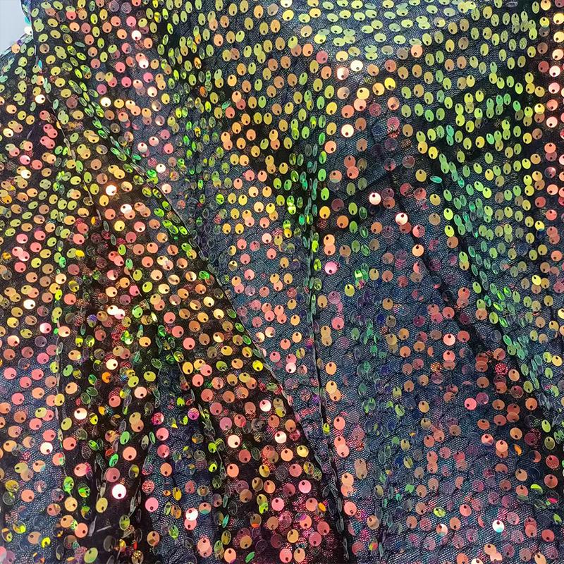 Barevná Duhová Lesklá Kusová Gradientní Látka 6mm Flitrová Vyšívaná Látka Párty Kostým Šaty Pozadí Obalová Síťovina