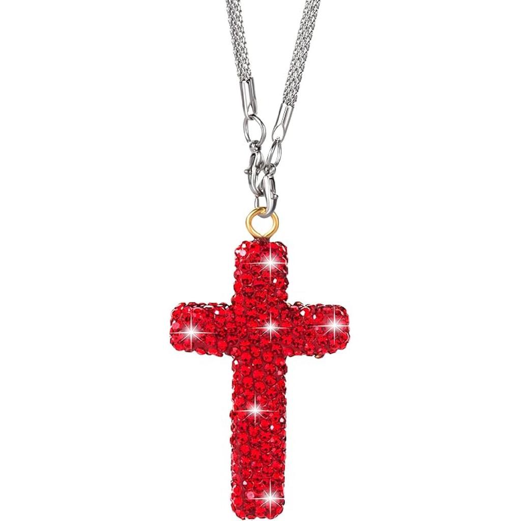 Crystal Cross Car Rear View Mirror Charm, Bling Rhinestone Car Hanging Accessories