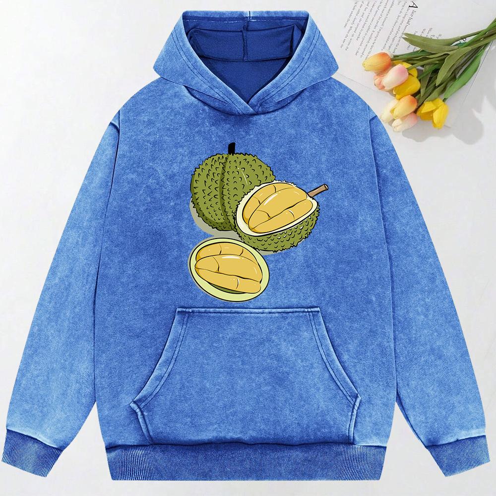 Delicious Durian Opened Printing Women Washed Hoodie Loose Fashion Streetwear Autumn Multicolor Hoodies Cotton