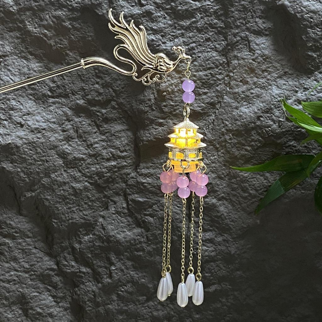 Fermacapelli Lanterna Luminosa di Alta Gamma per Gonne Hanfu - Popolare Accessorio Stile Paesaggistico