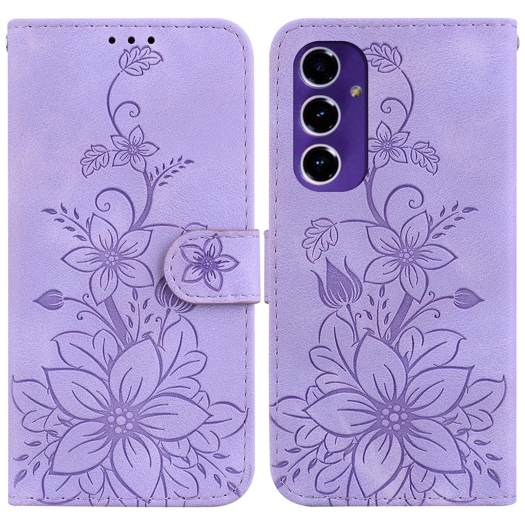 For Samsung Galaxy A16 5G/A16 4G Case Lily Flower Imprint Leather Phone Cover with Stand