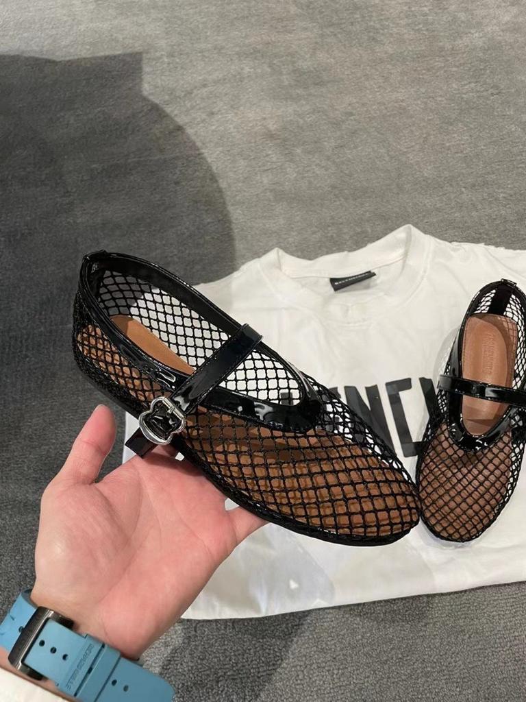 Sheepskin version~ mesh Mary Jane shoes women's empty summer new niche round head shallow mouth flat ballet shoes
